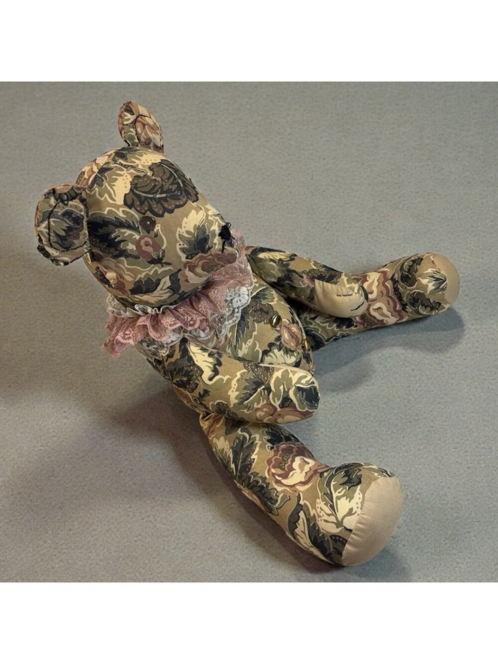 Vintage 90s Handmade Large Teddy Bear Plush Floral CottageCore Victorian Decor
